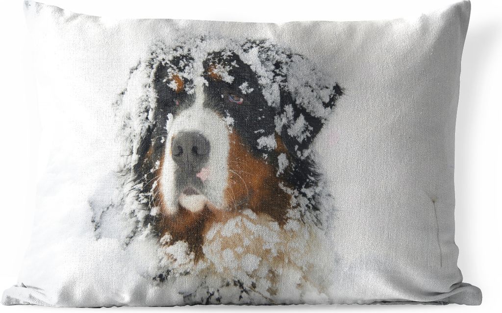 MuchoWow Outdoor Kissen - Snowy Berner Sennenhund - 50x30 cm - Wetterfest - Lounge Kissen - Sofa kissen - Wohnzimmer Dekoration
