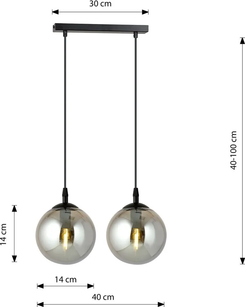 Suspension de Cuisine ou Salon Noir Graphite - Éclairage Double E14 - 2