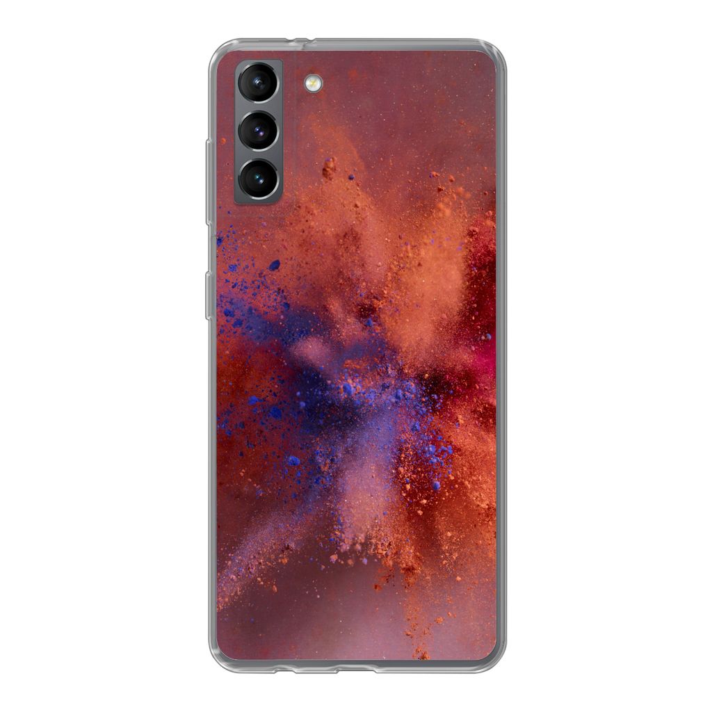 MuchoWow Handyhülle Schutzhülle Hülle für Samsung Galaxy S21 Plus Puder - Rot - Orange - Abstrakt Silikon Softcase Handy Hülle - Handy-Tasche