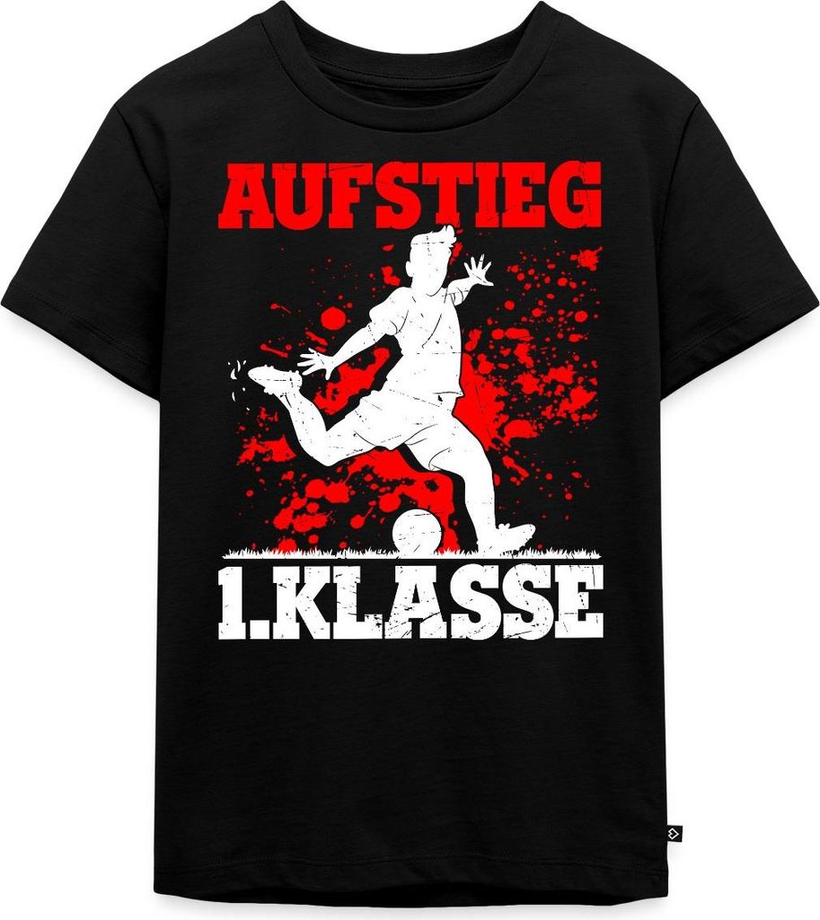 Spreadshirt Aufstieg 1. Klasse Schulanfang Fußball Rot Kinder Premium T-Shirt, 110/116 (4 Jahre), Schwarz