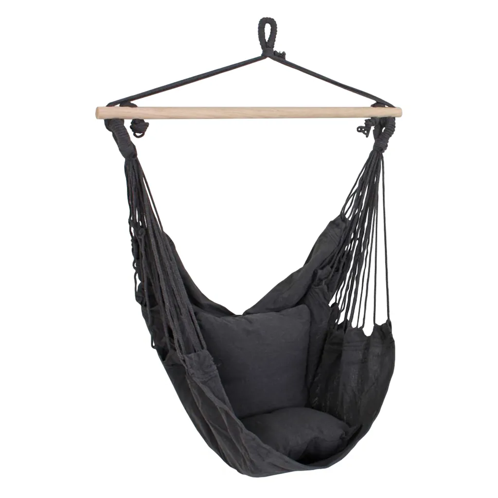 Siège suspendu de jardin anthracite style œuf avec coussins moelleux