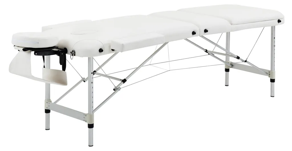 Table de massage portable cosmétique blanche avec hauteur réglable alu
