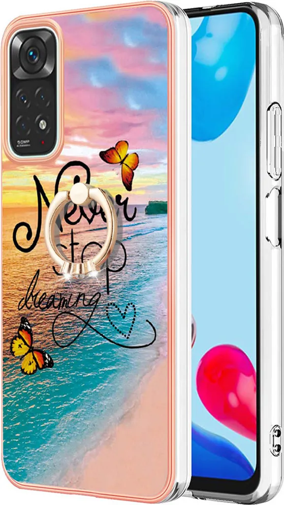 AMWEI Cover per Xiaomi Redmi Note 11S | Note 11 4G, TPU Silicone e PC Antiurto Custodia, Protettiva Case con 360° Girevole Anello e Coperchio della