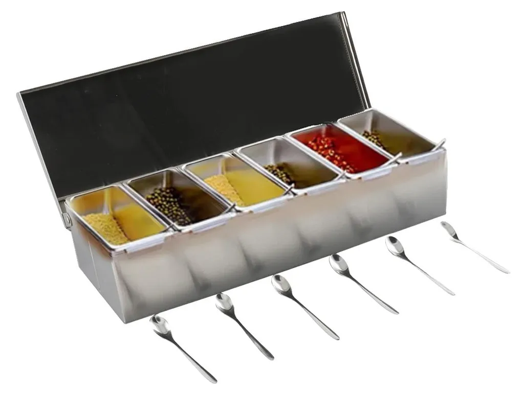 Boîte à épices inox 6 bacs : finissez-en avec le désordre en cuisine