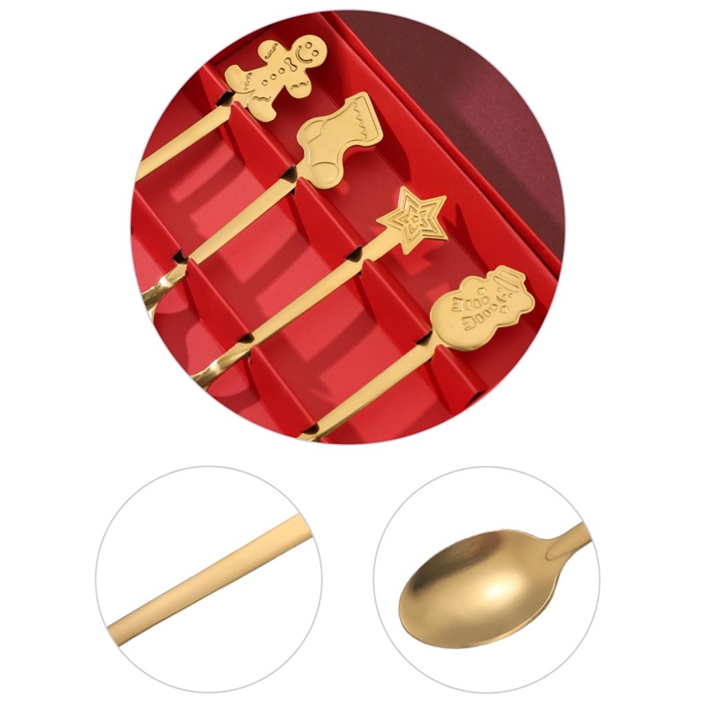 6 Weihnachtslöffel Set Gold - Dekorative Löffel Mit Figuren Für Kaffee & Dessert