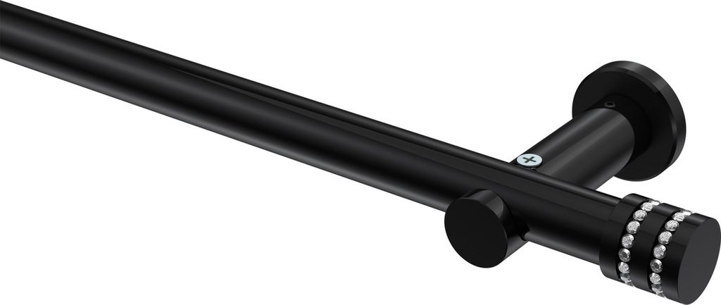 Interdeco Gardinenstange / Vorhangstange Schwarz, Typ Platon Estana (Glitzerkappe) ohne Ringe, 20 mm Ø 1-läufig, 480 cm