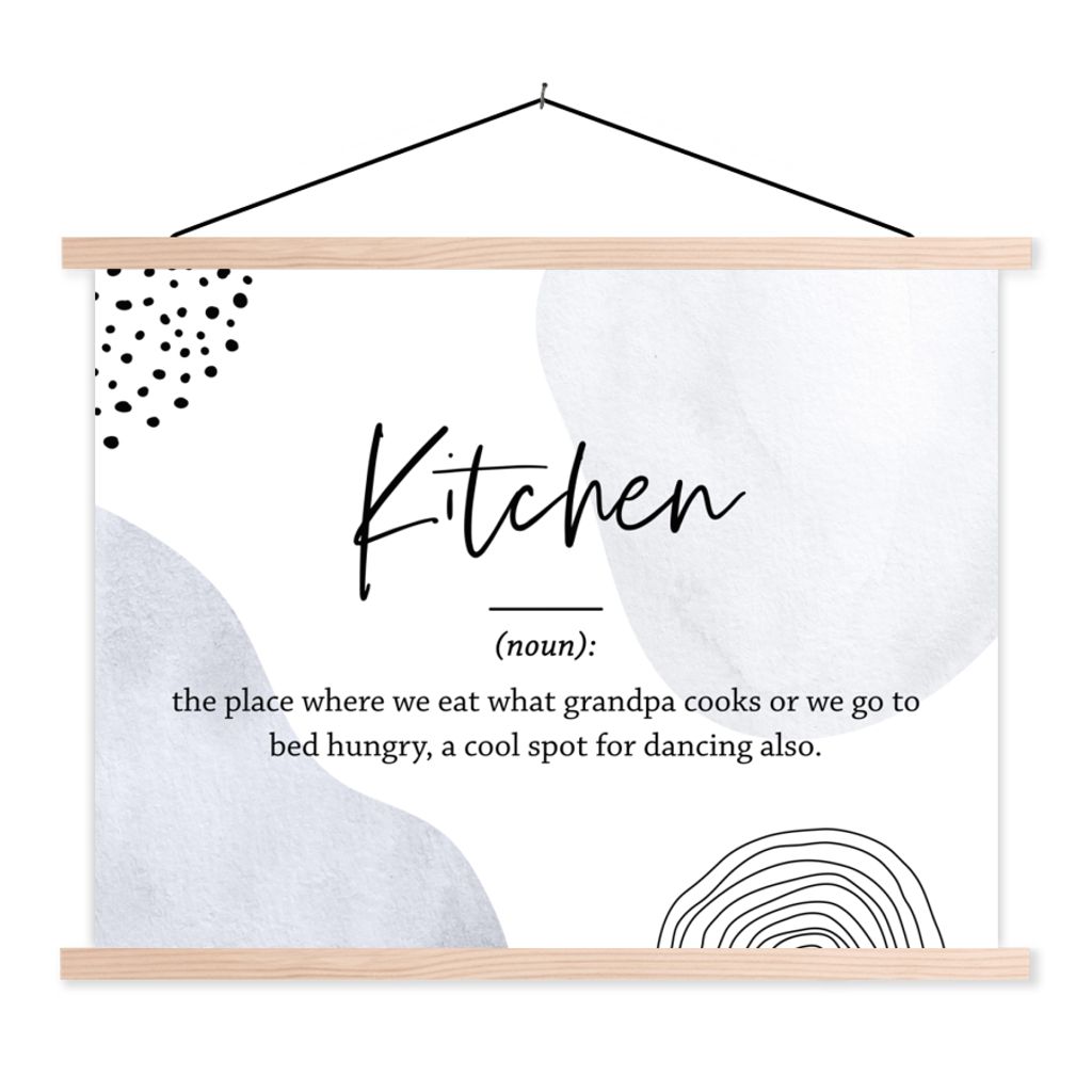 MuchoWow Textilposter Sprichwörter - Zitate - Küche - Definition Küche - Wörterbuch 40x30 cm mit holzfarbenen Rahmen - Bilder