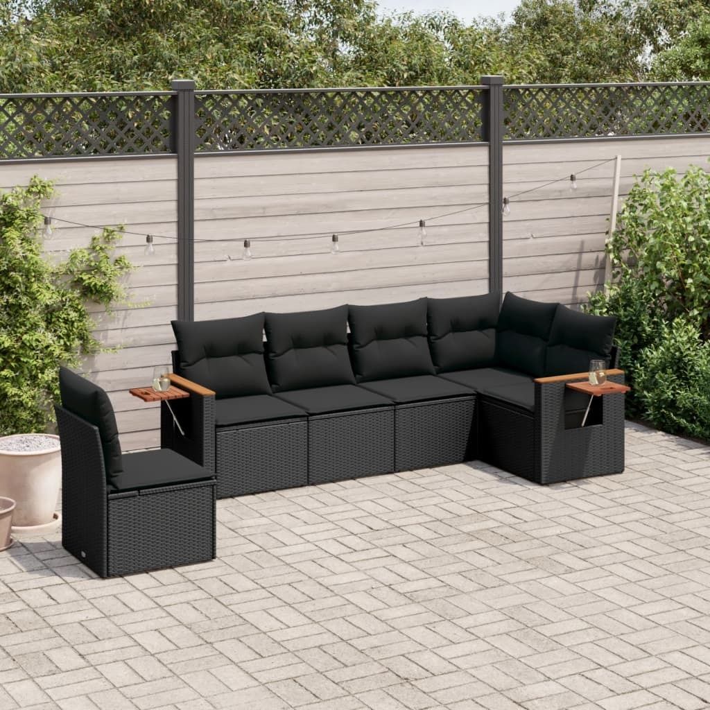 Design 6-tlg. Garten-Sofagarnitur mit Kissen Schwarz Poly Rattan, Gartenmöbel-Sets 2024 Neu