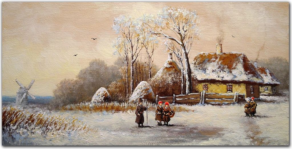 Coloray Bild aus Acryl 140 cm x 70 cm - Dekoration Wohnzimmer Wanddekoration Gehärtetes Acryl Küche Bild auf Acrylglas - Winter Schnee Baum Dorf