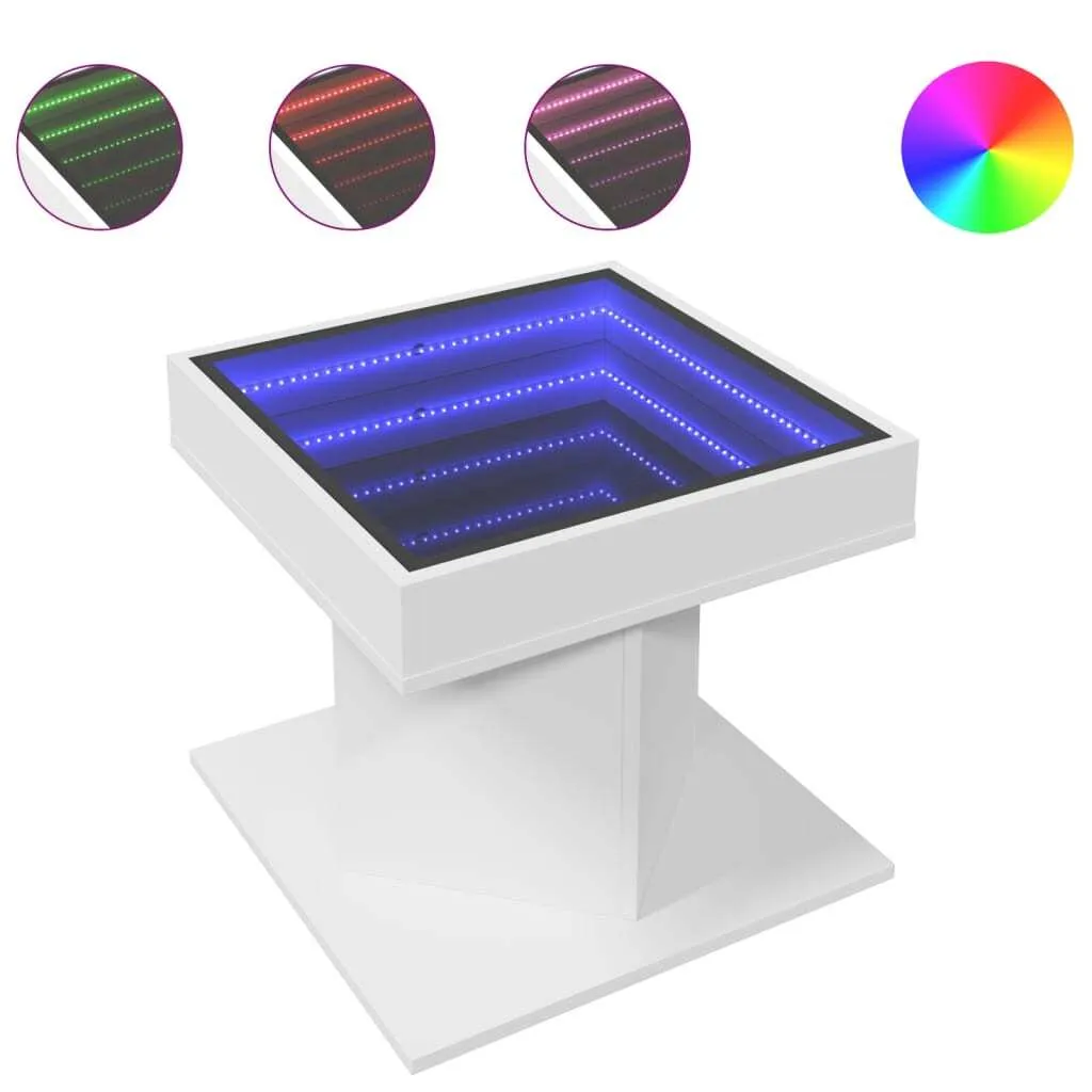 Tavolino vidaXL Bianco con Luci LED | Mobile Living 50x50x45 cm