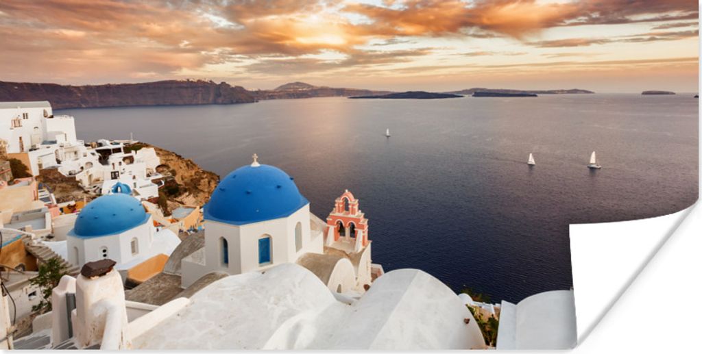 MuchoWow Poster Sonnenaufgang über dem Wasser in Oia Griechenland 80x40 cm - Wanddeko