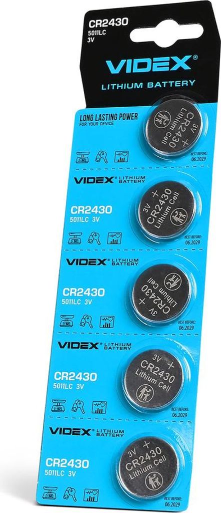 VIDEX CR2430 Lithiumbatterie, 5 Stück, Blisterverpackung
