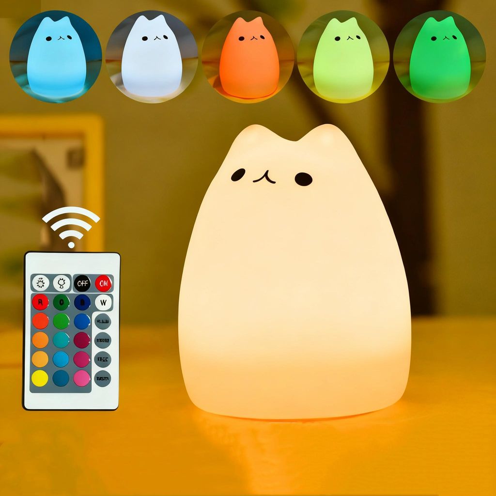 3D LED-Nachtlicht Silikon,mit Fernbedienung,Touch Nachtlampe, Niedliche Kätzchenform,RGB7 -Farbe Dimmbar für Schlafzimmer, Party, Lustiges Geschenk