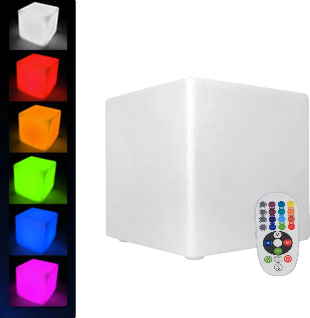 Tabouret LED blanc 16 couleurs sans fil - Design cubique basse conso