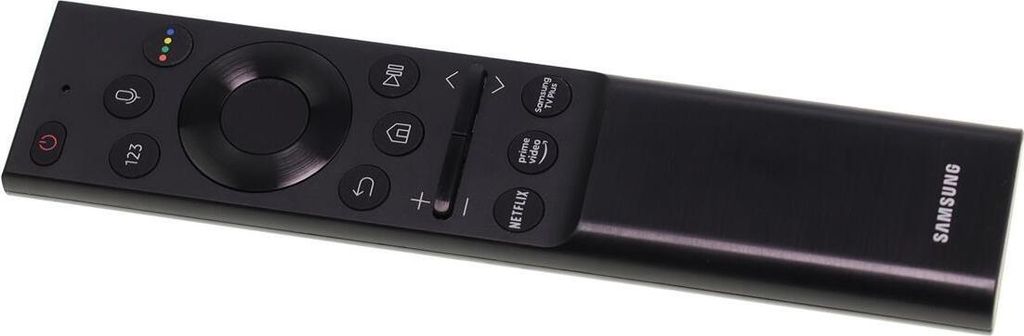 A black Samsung TV remote control is shown against a white background.