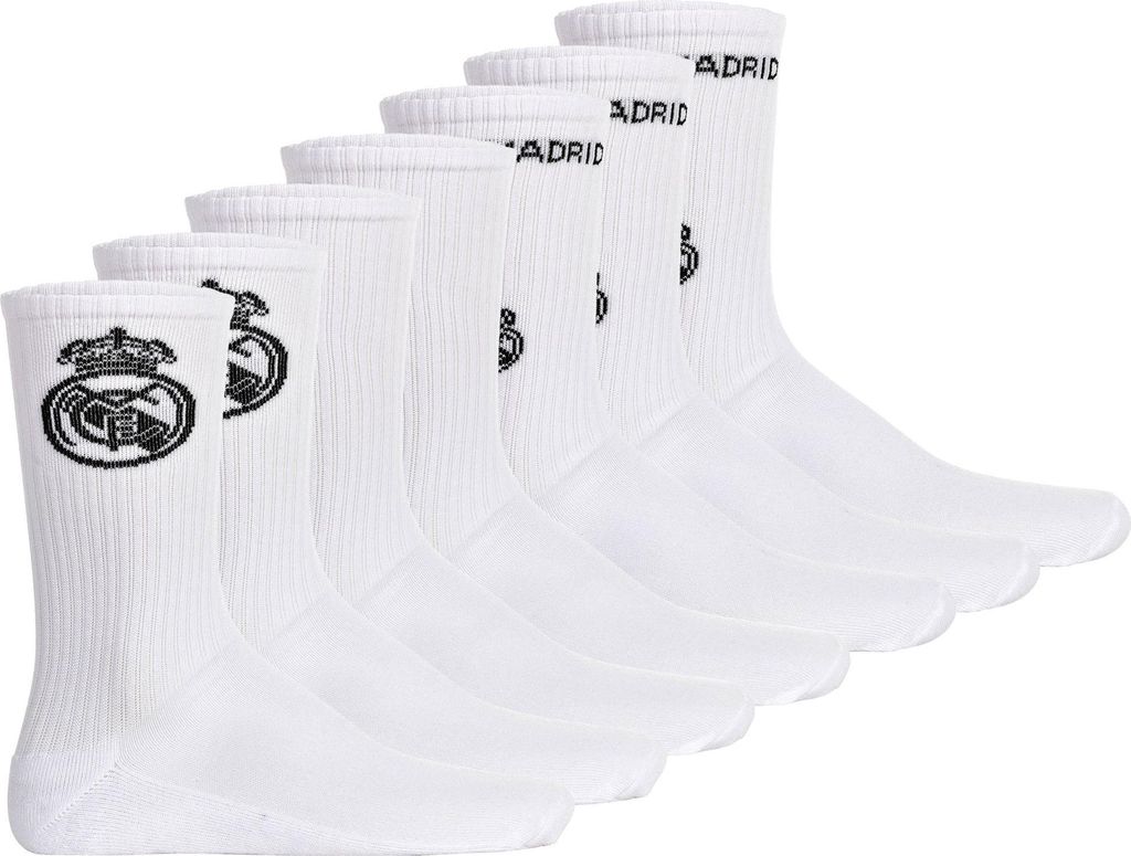 Real Madrid Uni Socken, 7er Pack - Tennis Socks, Schriftzug-Logo, Baumwollmischung, einfarbig Weiß 35-38