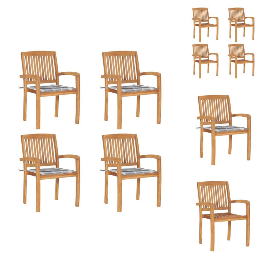 vidaXL Stapelbare Gartenstühle mit Kissen 4 Stk. Massivholz Teak - Gartenstühle