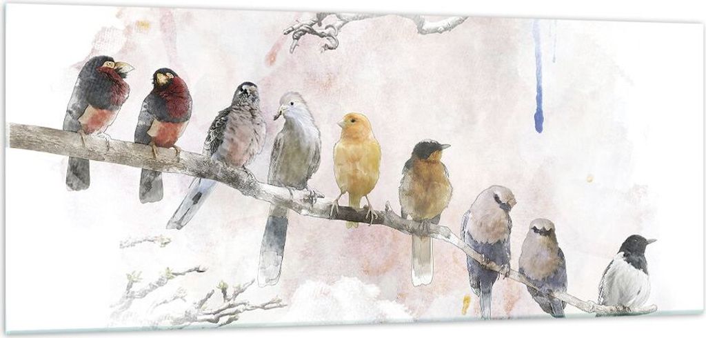 Bilder auf glas - Einteilig - Vögel Kanarienvogel Zweig - 100x40cm - Glasbilder - Wandbilder - Bilder - Wanddekoration aus Glas - Glas Bilder - Wa...