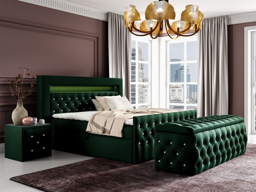 Boxspringbett Schlafzimmerbett SEVRA Nr.3 140x200cm in Elisa Velvet Dunkelgrün