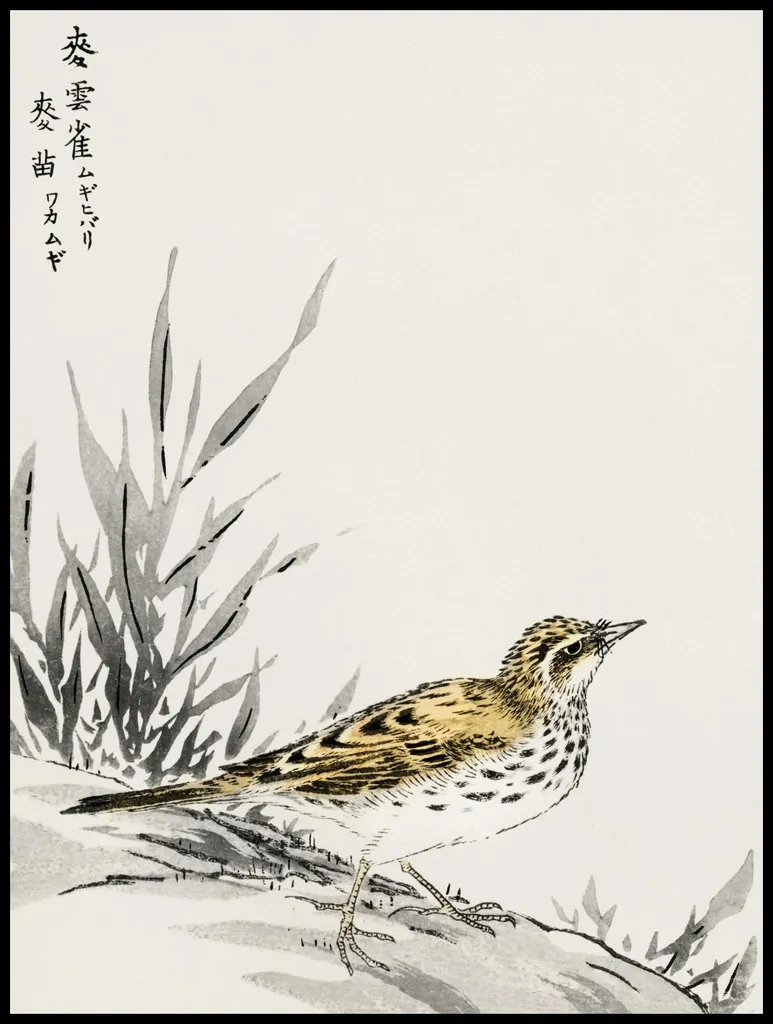 Poster 75x100 Tree-Pipit Kashu: Arte Giapponese Vintage Arredo Zen