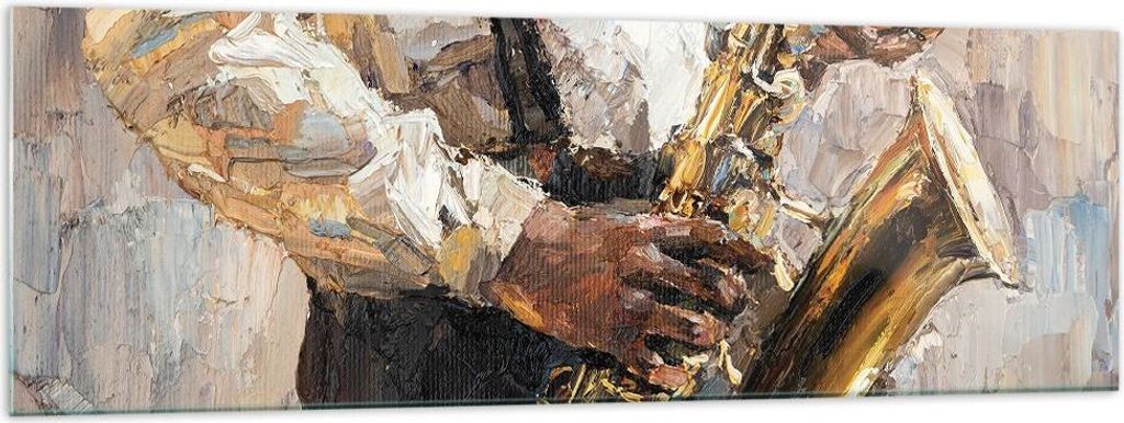 Bilder auf glas - Einteilig - Saxophon Öl Musiker - 160x50cm - Glasbilder - Wandbilder - Bilder - zum Aufhängen bereit - Wanddekoration aus Glas ...
