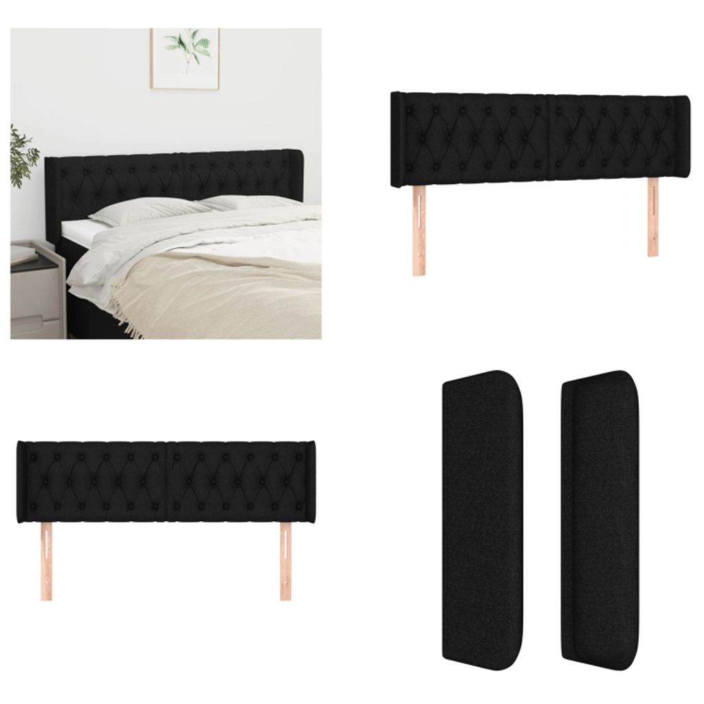 vidaXL Kopfteil mit Ohren Schwarz 147x16x78/88 cm Stoff - Kopfteil - Kopfteile - Bett-Kopfteil - Bettkopfteil