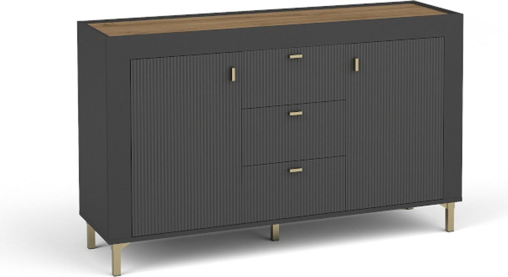 Minio, Kommode "ASSO 6", 137 cm, Schwarze Farbe / Whisky Eiche