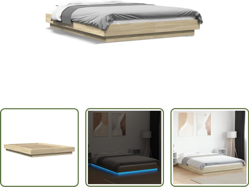 The Living Store Bettgestell mit LED Sonoma-Eiche 120x200 cm Holzwerkstoff