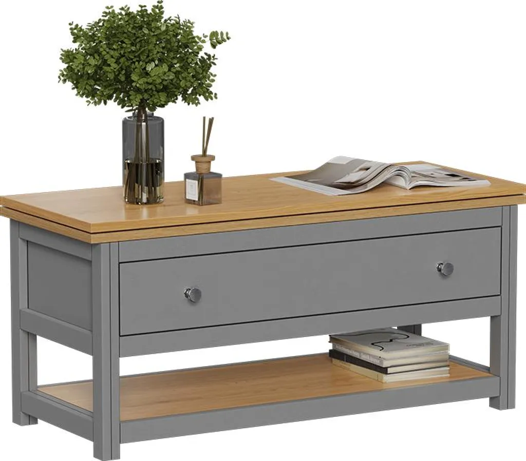 Table basse Vicco Vikla anthracite et chêne 100x40 cm, Modèle 56370