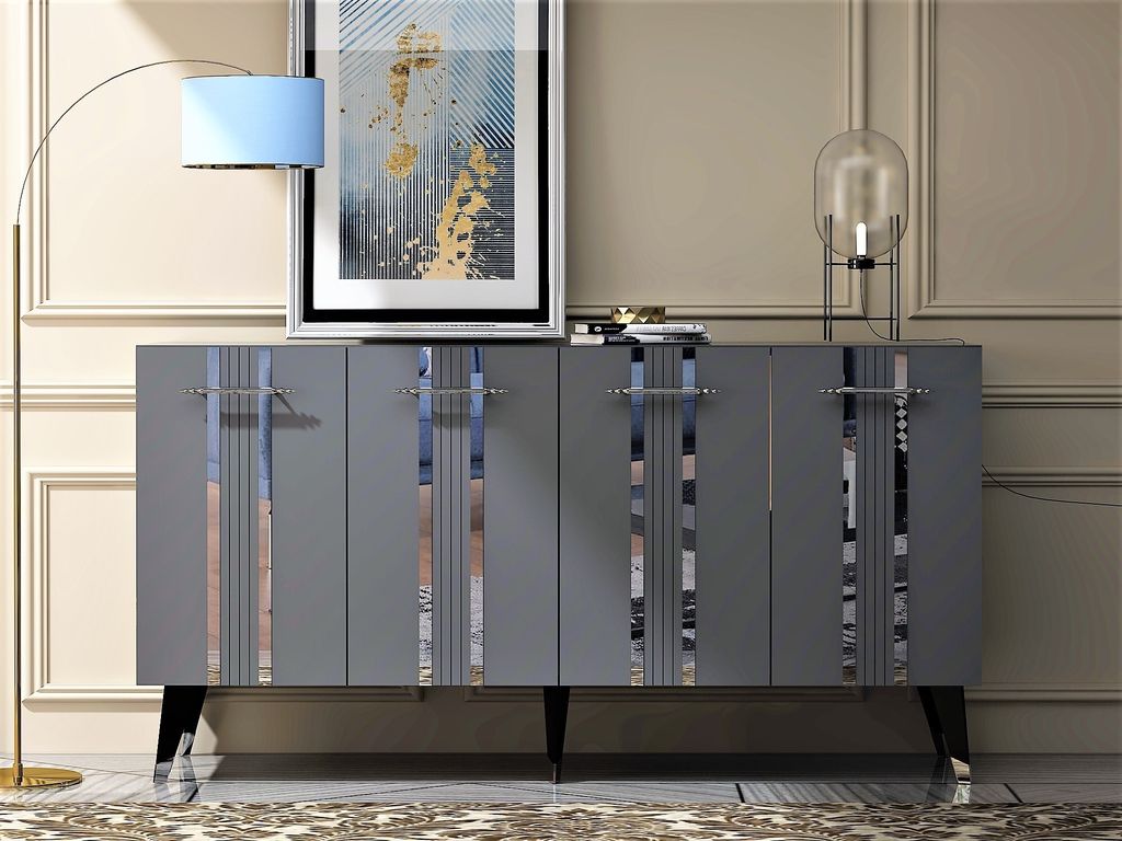 Skye Decor, Asel - Anthracite, Silver, Wohnzimmerschränke, Anthrazit, 150 x 80 x 40 cm