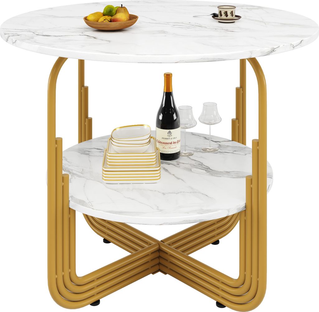 Runder Esstisch (80×80×76cm), runder Couchtisch für 4 Personen, kleine runde Platte in der Mitte zur Aufbewahrung, geeignet für Esszimmer, Wohn...