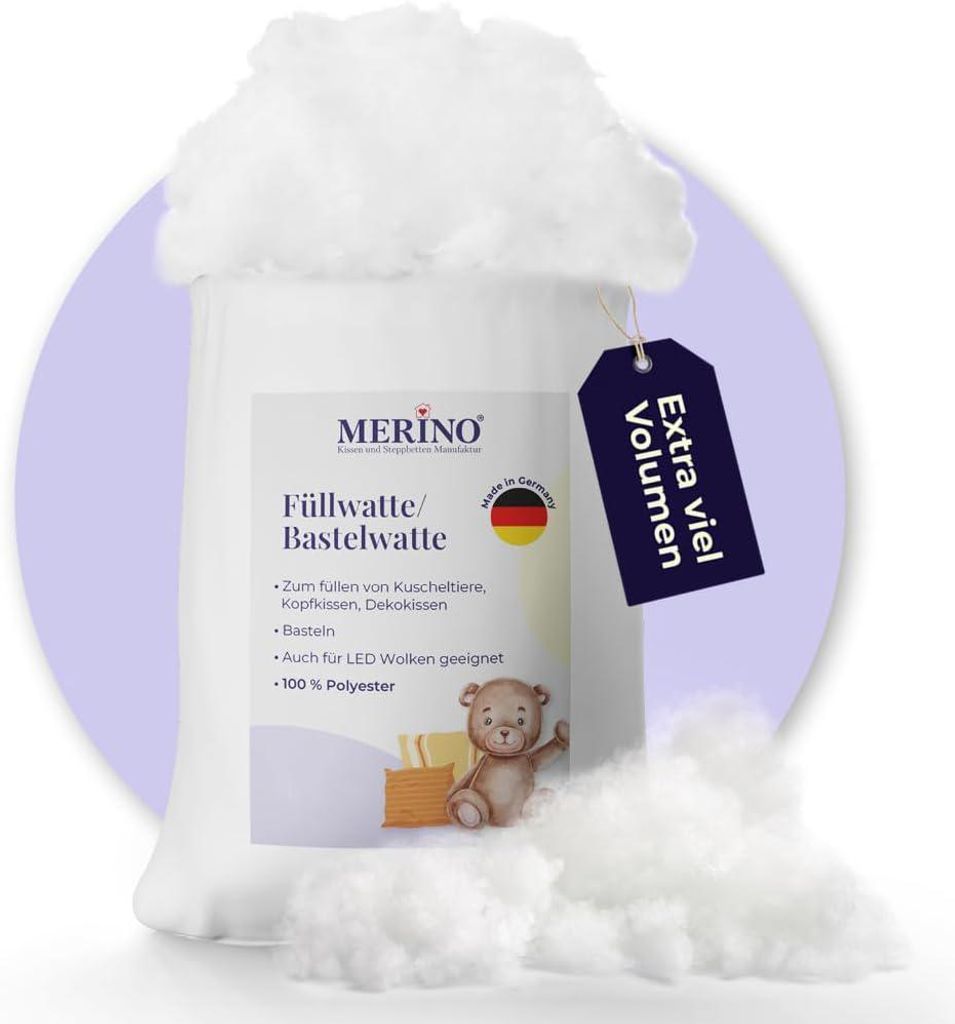 Merino Füllwatte aus 100% Polyester, extra flauschig & formstabil - 500 gr