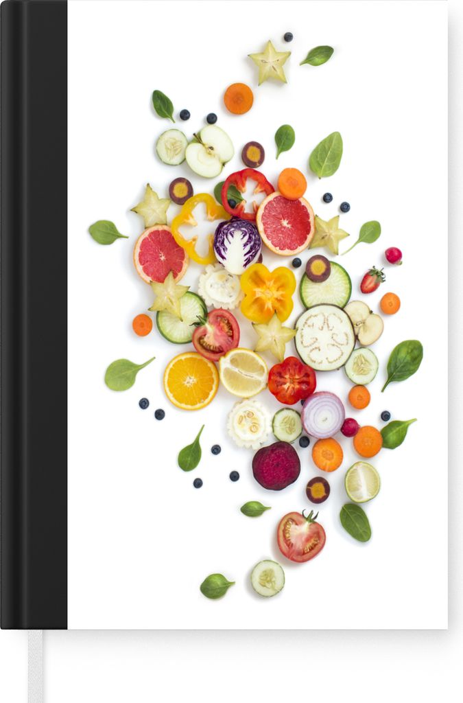 MuchoWow Notizbuch Tagebuch Haushaltsbuch Notebook A5 Obst - Gemüse - Weiß - Notizblock - Notizheft - Notebook - Schreibblock - Papier