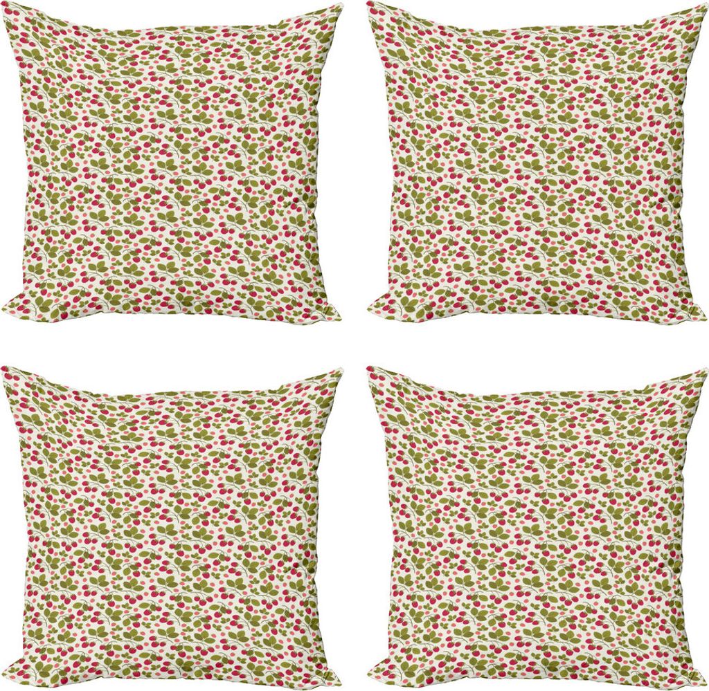 ABAKUHAUS Beeren Kissenbezug Set (4 Stück), Himbeeren Botanik Kunstwerk, Moderner Doppelseitiger Digitaldruck, 45 cm x 45 cm, rosa Kitz