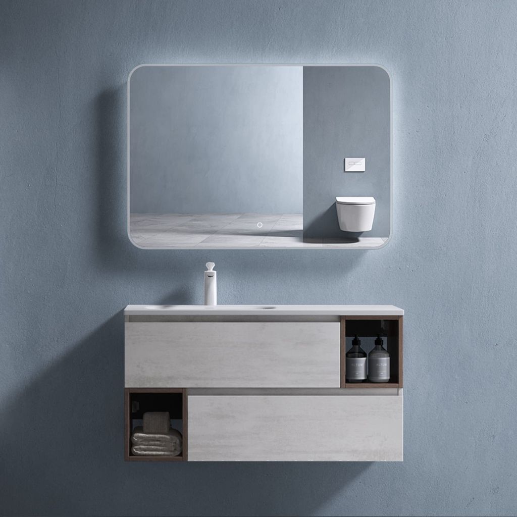 doporro Badmöbel-Set Badezimmerschrank Waschplatz 100x48x54cm inkl. Mineralguss-Waschbecken Waschbecken-Unterschrank Wandmontage und LED-Spiegel G...