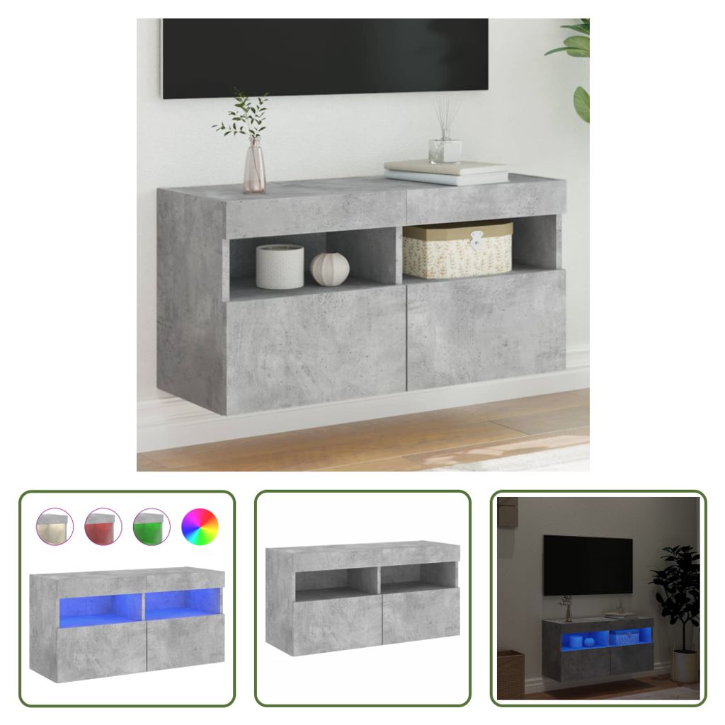 The Living Store TV-Wandschrank mit LED-Leuchten Betongrau 80x30x40 cm