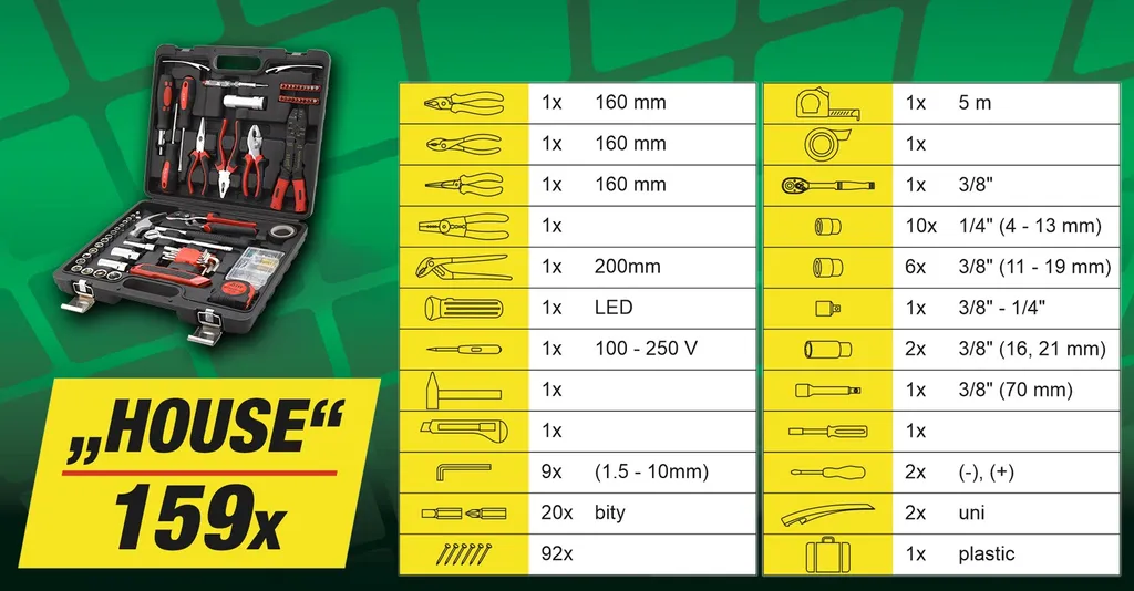 Valise à outils COMPASS 159 pièces HOUSE 09463 pour travaux maison