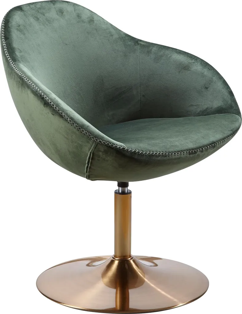 Fauteuil en velours vert SARIN avec pieds dorés, assise confort 70 cm