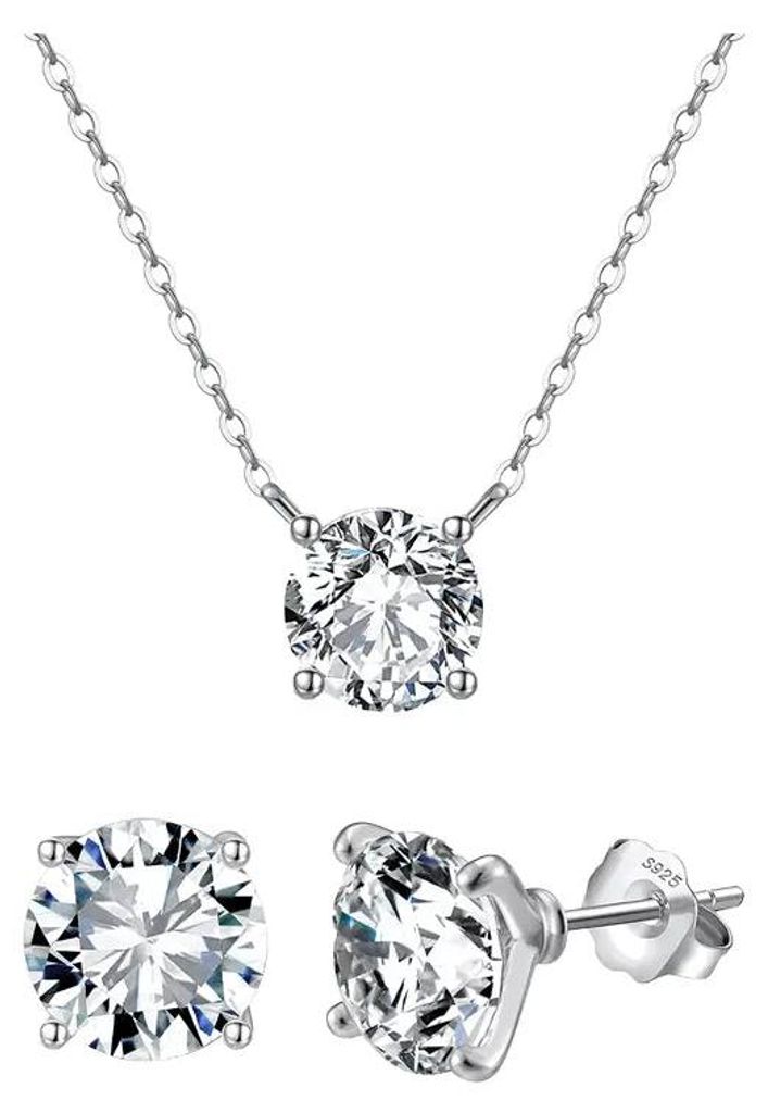 Suzan Gold 925 Silber Schmuckset Damen | Halskette & Ohrstecker mit funkelndem Zirkonia im eleganten Design Lunara | Wasserfest, & hautfreundlich...