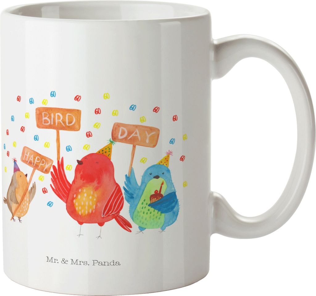 Mr. & Mrs. Panda Kaffeebecher 60. Geburtstag Happy Bird Day - Weiß - Geschenk, Bedruckte Tasse, Kaffeetasse, Zum, Party, Birthday, Trinkbecher, f...