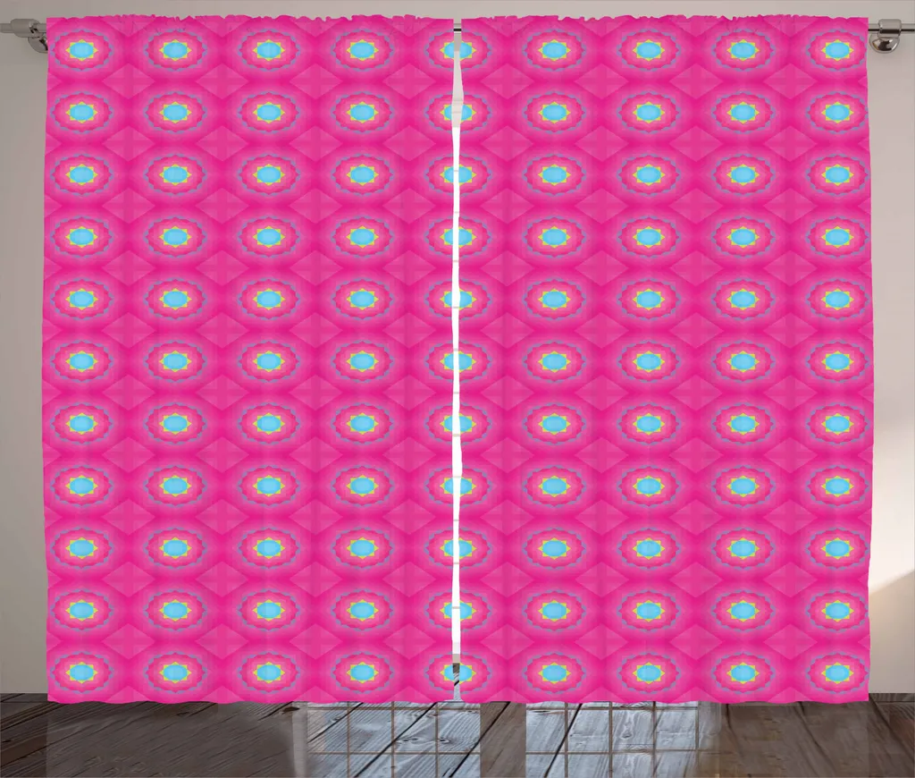ABAKUHAUS Tenda rustica rosa, forme geometriche triangolari, tenda con passanti e ganci per camera da letto, 280 x 245 cm, verde chiaro azzurro pallido