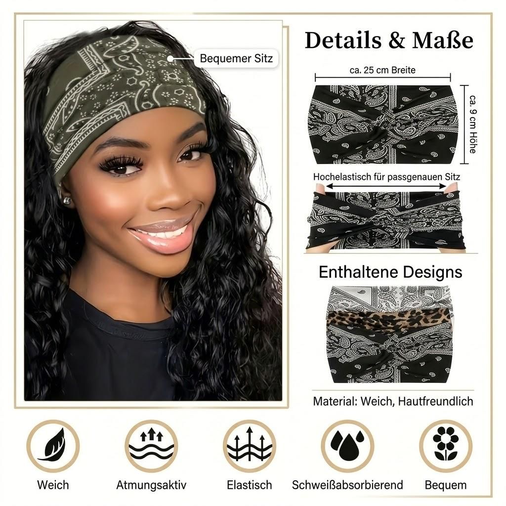 4er Set Paisley Stirnbänder Damen - Elastisch & Produktbild 