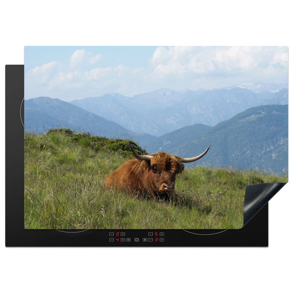 KitchenYeah Herdabdeckplatte Schottische Highlander - Landschaft - Berge , 75x52cm, Küche Deko, Glaskeramikkochfeld Herdabdeckung, Abdeckplatte ...