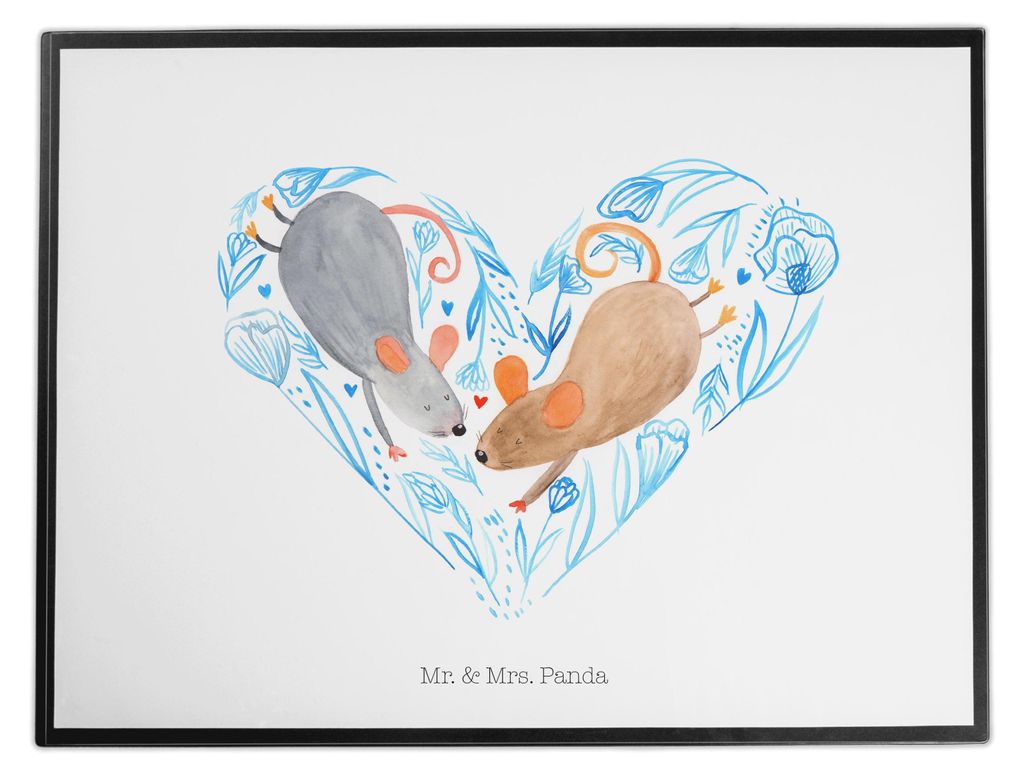 Mr. & Mrs. Panda schreibtischunterlage Mäuse Herz - Weiß - Geschenk, tischmatte, Maus, Freundin, schreibtischunterlagen, Hochzeit, Schreibunterla...