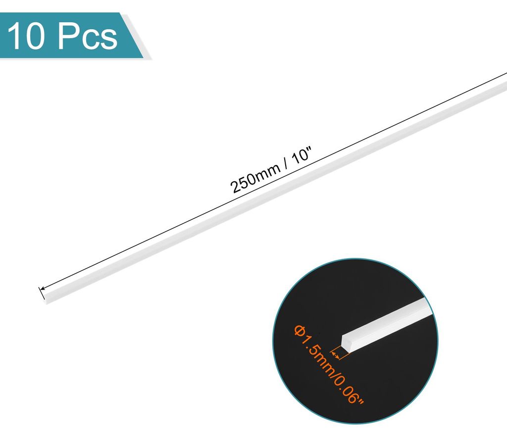 10 Stš¹ck ABS Kunststoff Stab Quadrat Massivstab 1/16" x 10" Wei? Glatter Kunststoffrohrst?be fš¹r Handarbeitsmodellmaterial, DIY Sandtisch, Ar...