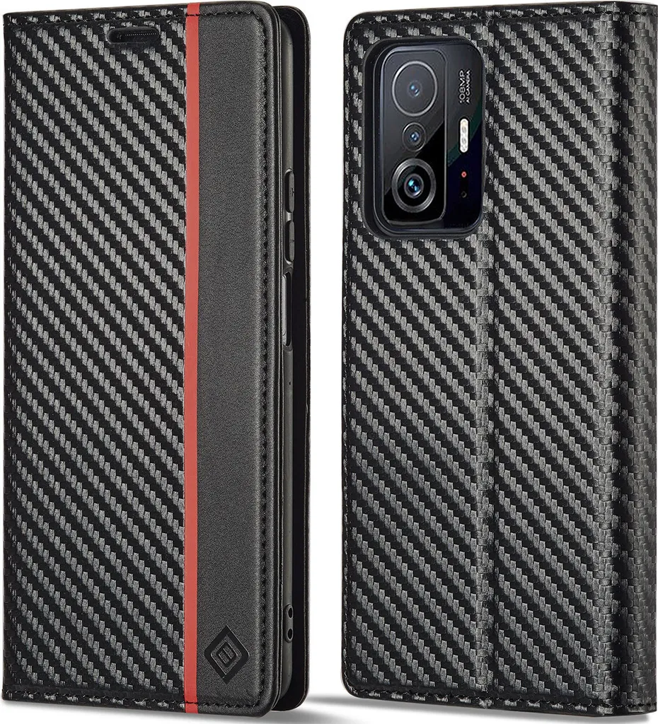 Suncase Slim-Edition Custodia In Vera Pelle Per Xiaomi 11T Pro - Con Linguetta Di Estrazione E Chiusura Magnetica, Nero
