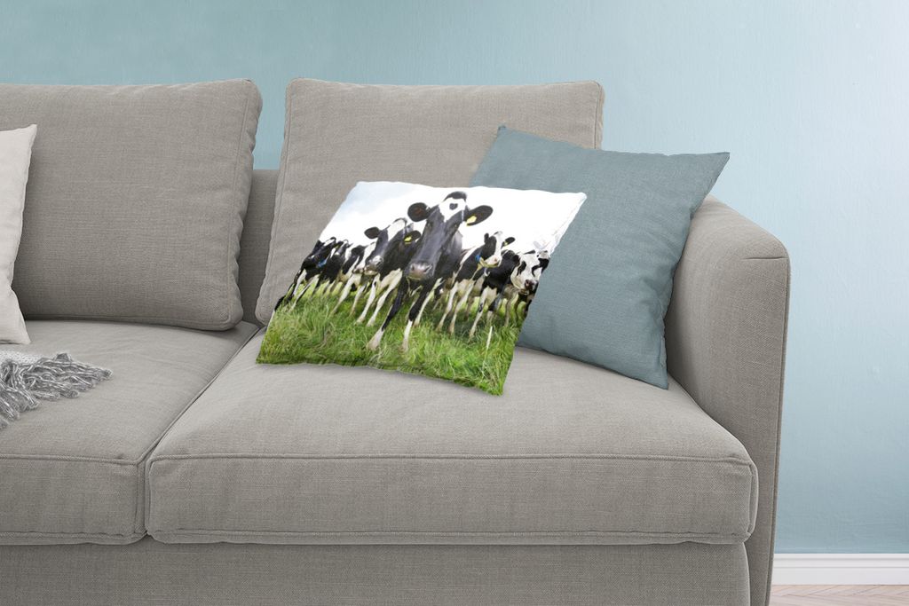 MuchoWow Zierkissen Sofakissen Wohnzimmer Dekokissen 60x40 cm Kühe - Gras - Frühling - Tiere - Wiese - Bauernhof - Kopfkissen - Polster mit Foto