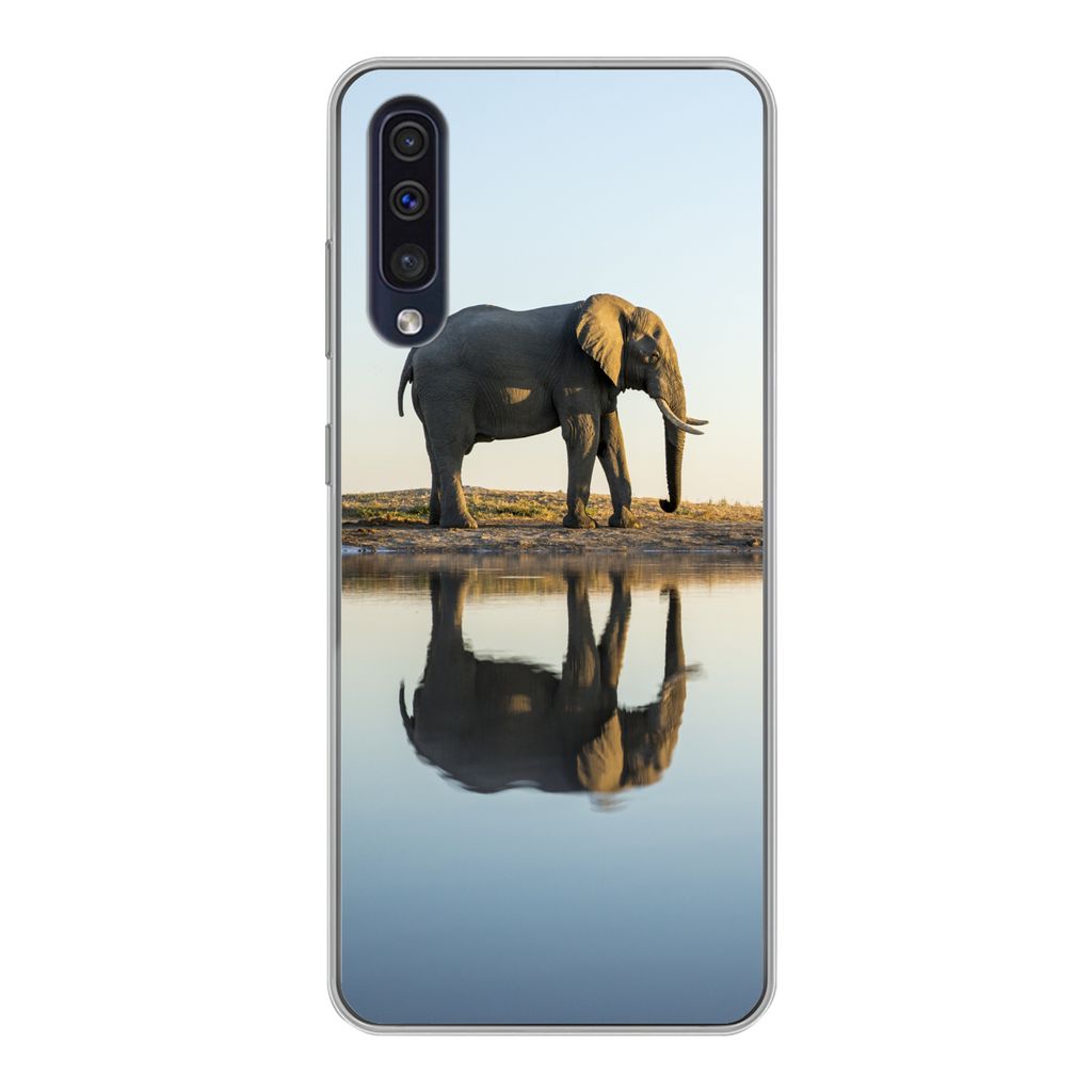 MuchoWow Handyhülle Schutzhülle Hülle für Samsung Galaxy A30s Elefant - Wasser - Bäume - Tiere - Natur Silikon Softcase Handy Hülle - Karte...