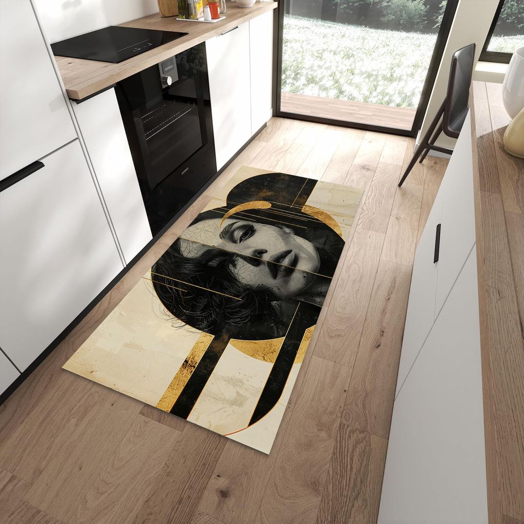 Küchenteppich 90x180cm rutschfest & abwischbar PVC Läufer - Künstlerisches Porträt