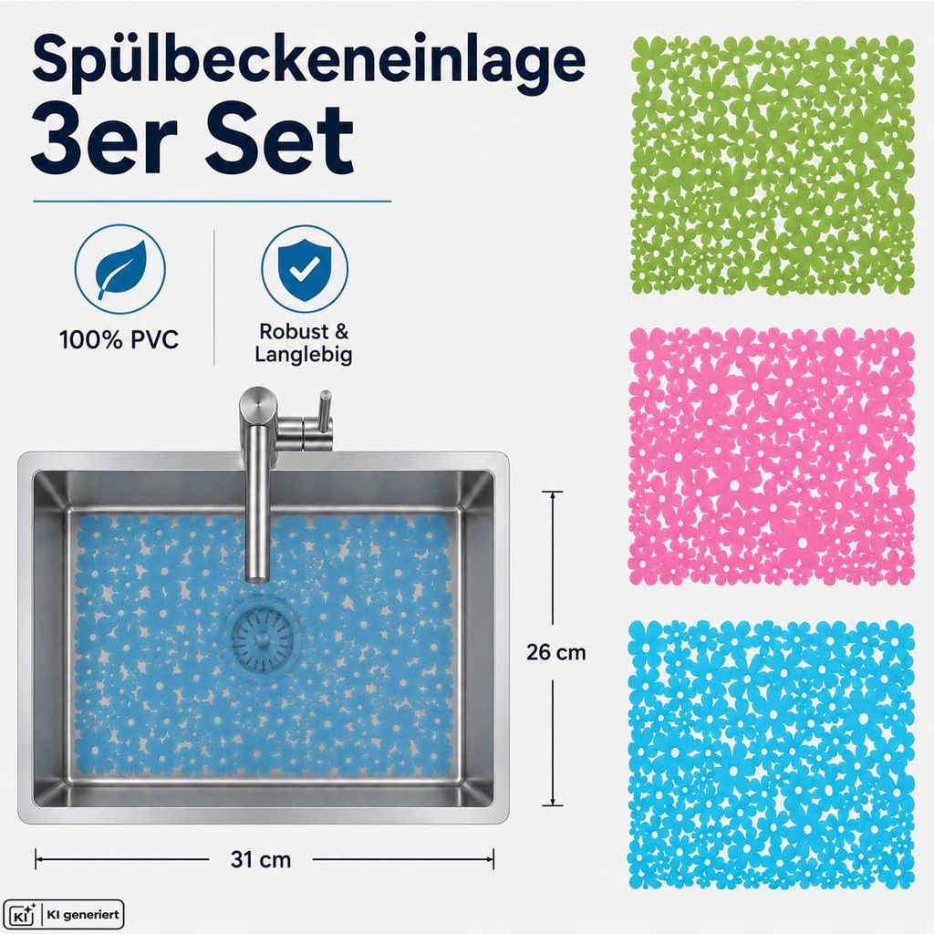 3 x Spülbeckenmatte Spüleinlage Waschbeckeneinlage Produktbild 